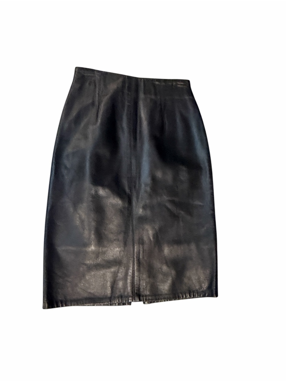 Vintage Lanna black genuine leather pencil skirt knee length size 6
